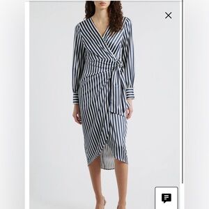 Sam Edelman Navy & White Striped Wrap Midi Dress